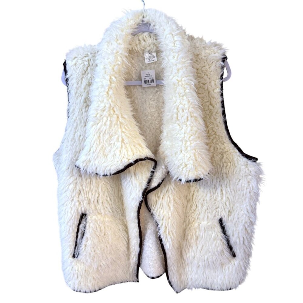 Faux Sherpa Vest With Brown Trim Comfy XXL - Picture 2 of 8